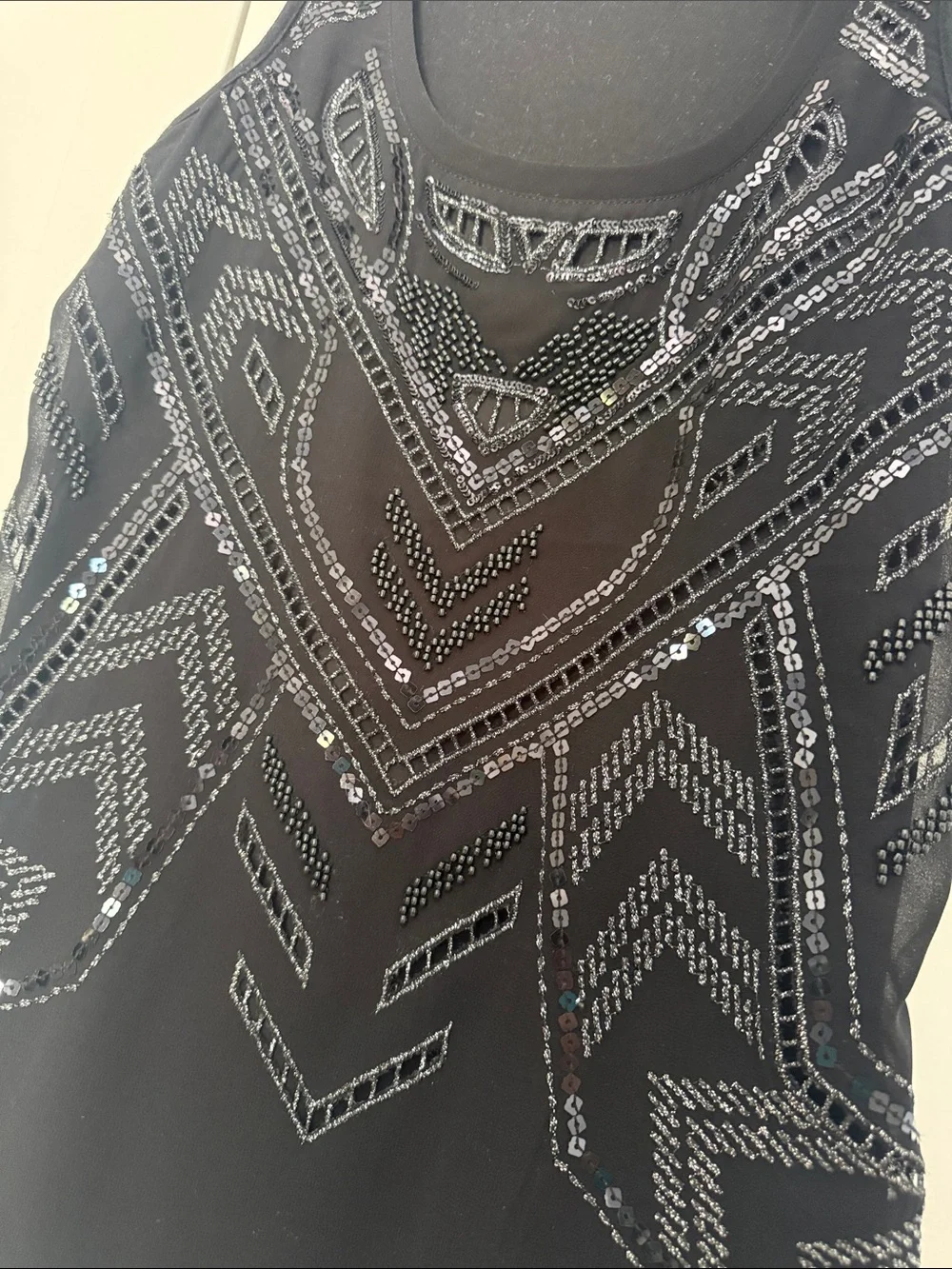 Express Black Sequined Geometric Tank Top